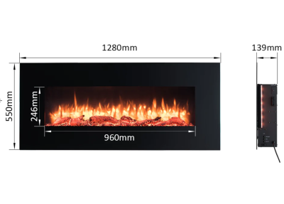 Nirvana Black Fireplace 128cm Hang On Wall - Image 2