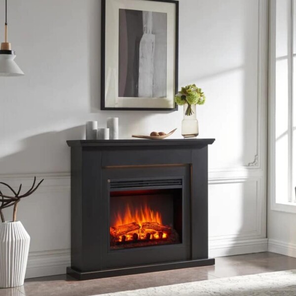 Luan Freestanding Mantle Fireplace Black