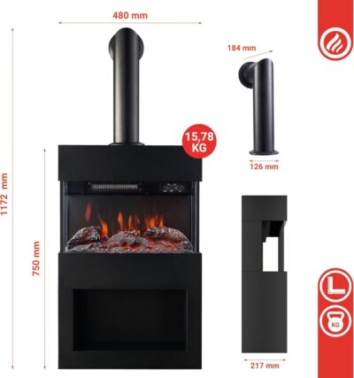 Stove Freestanding Electric Fusion Fireplace King Henry Black - Image 2