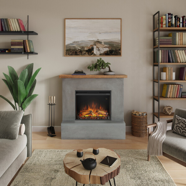 Rolf Grey Concrete Look Natural Wood Top Powerflame