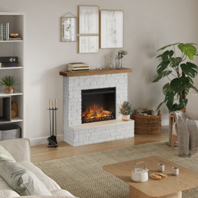 Rolf Grey White Brick Look Natural Wood Top Powerflame - Image 3