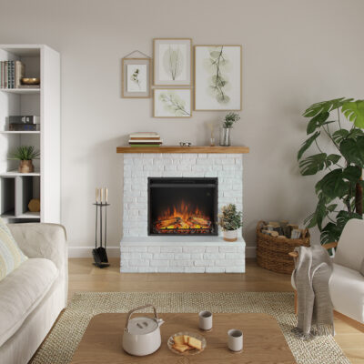 Rolf Grey White Brick Look Natural Wood Top Powerflame