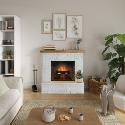 Rolf Grey White Brick Natural Wood Top Powerflame 2 - Image 3