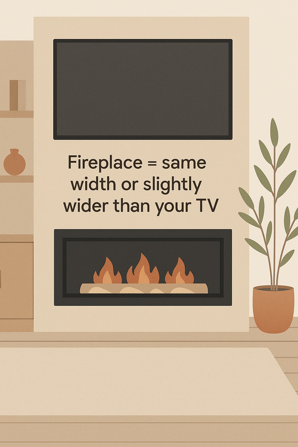Quickfire TV and fireplace pairing infographic with three clear size matches
