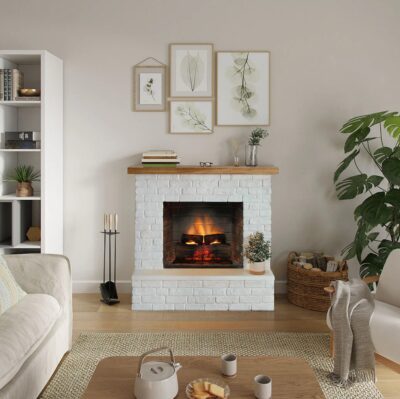 Rolf Grey White Brick Natural Wood Top Powerflame 2