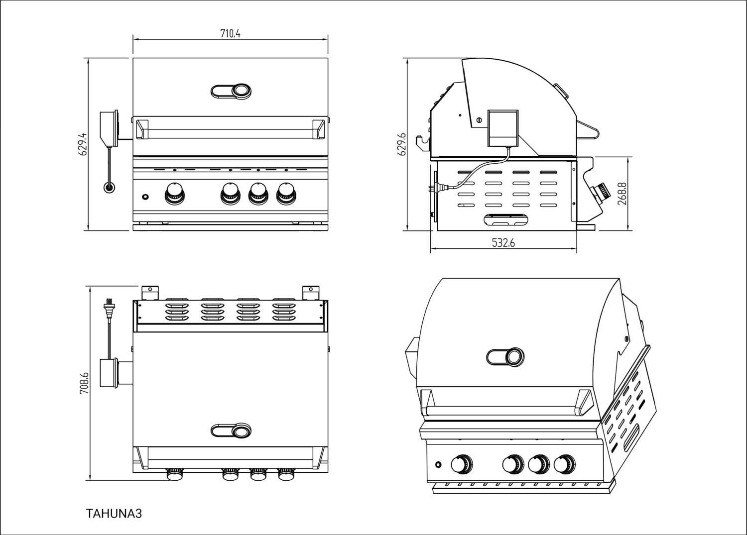Tahuna 3-Burner Built-In BBQ – 304 Stainless Steel LPG - Image 8